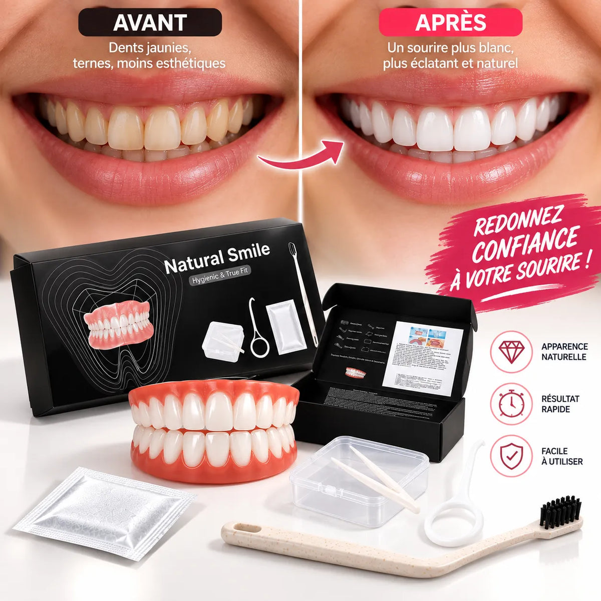 Facettes Dentaires Amovibles Smilé | Cache-dents cosmétique en silicone, haut et bas