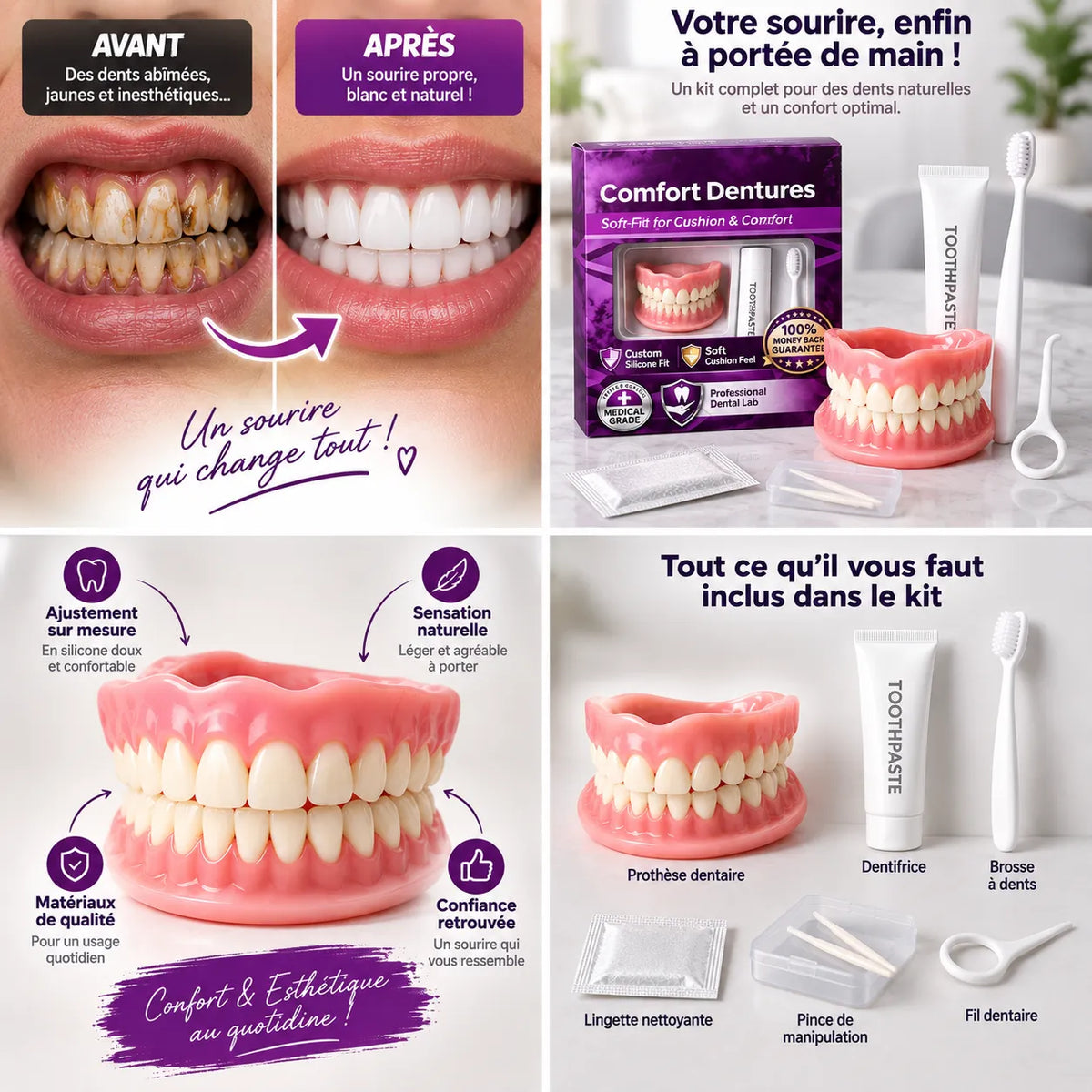 Facettes Dentaires Amovibles Smilé | Fausses dents cosmétiques en silicone, haut et bas