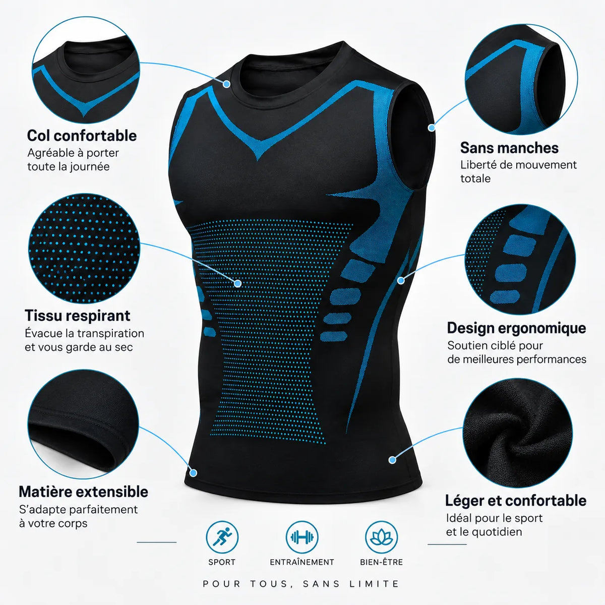Débardeur Gainant VITA BOOST | T-shirt de compression sculptant, homme et femme