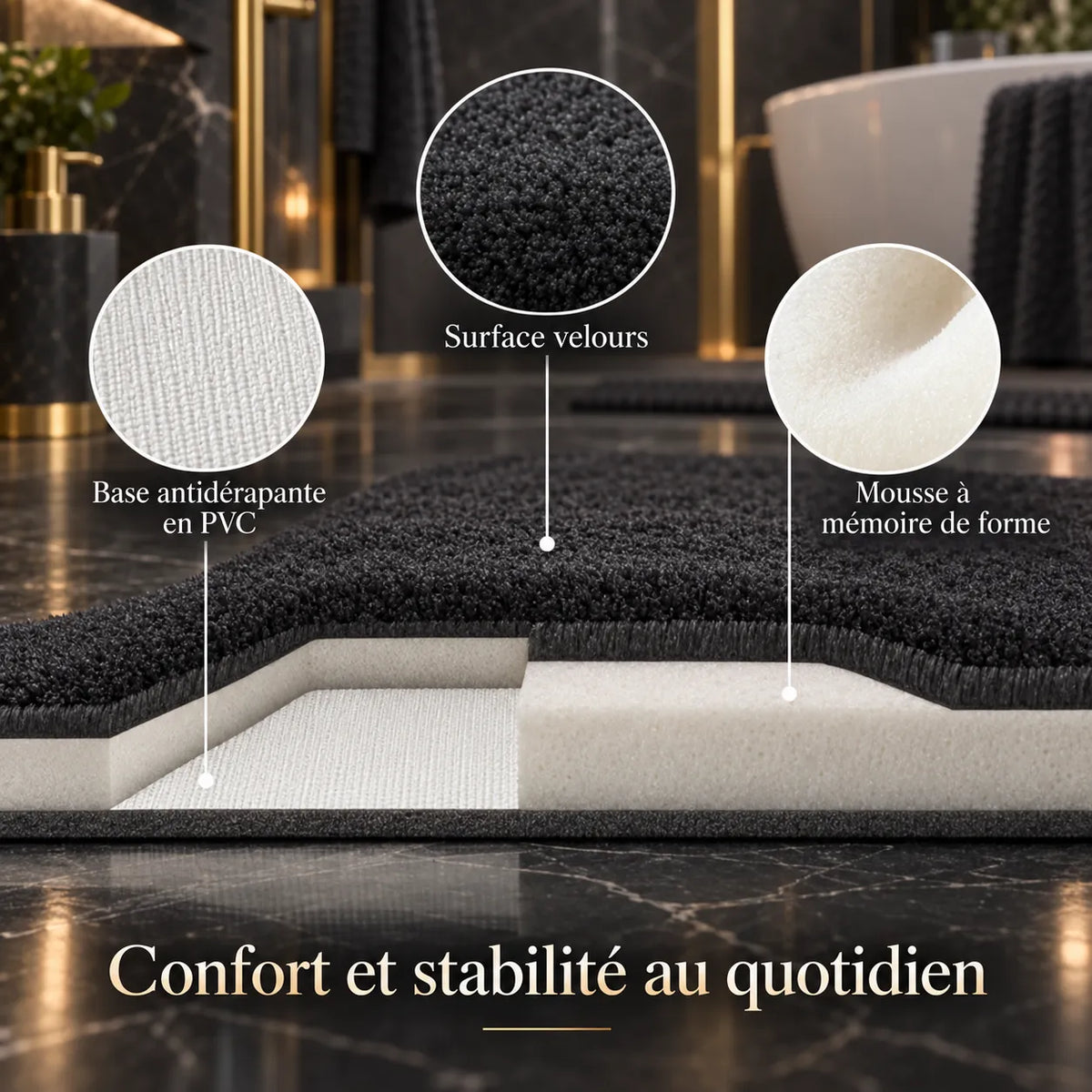 Tapis de Salle de Bain Moelly | Tapis de douche antidérapant en velours corail super absorbant