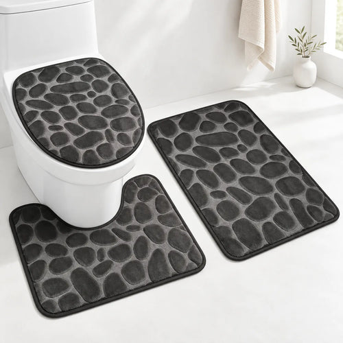 Ensemble Tapis de Salle de Bain Moelly | Set 3 pièces en microfibre, absorbant et antidérapant