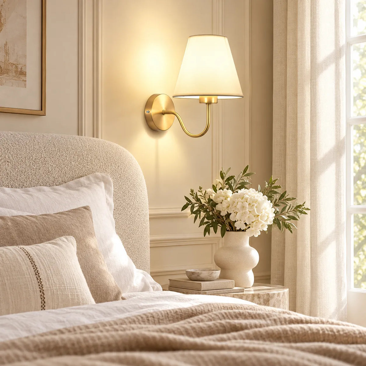 Applique Murale Lumina | Lampe murale moderne à abat-jour tissu, chambre et salon