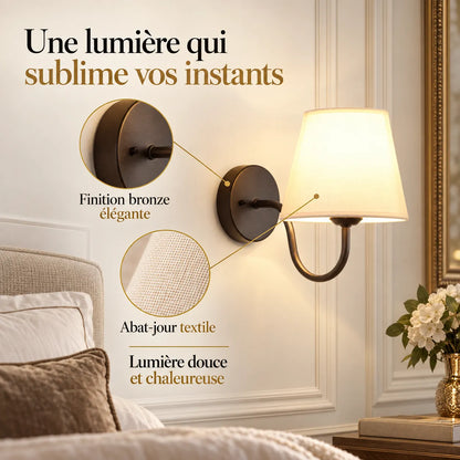 Applique Murale Lumina | Lampe murale moderne à abat-jour tissu, chambre et salon