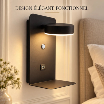 Applique Murale pour Chambre LED avec Port USB et Interrupteur – Noir ou Blanc