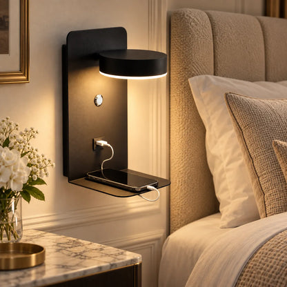 Applique Murale pour Chambre LED avec Port USB et Interrupteur – Noir ou Blanc