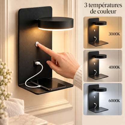 Applique Murale pour Chambre LED avec Port USB et Interrupteur – Noir ou Blanc