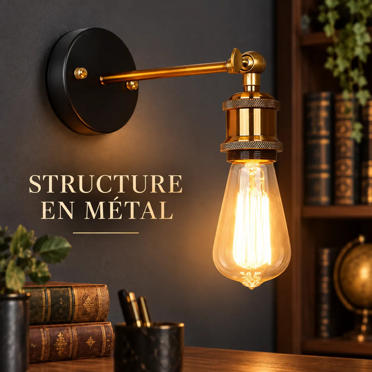 Applique Murale pour Chambre Industrielle Rétro E27 en Métal Noir – Industra
