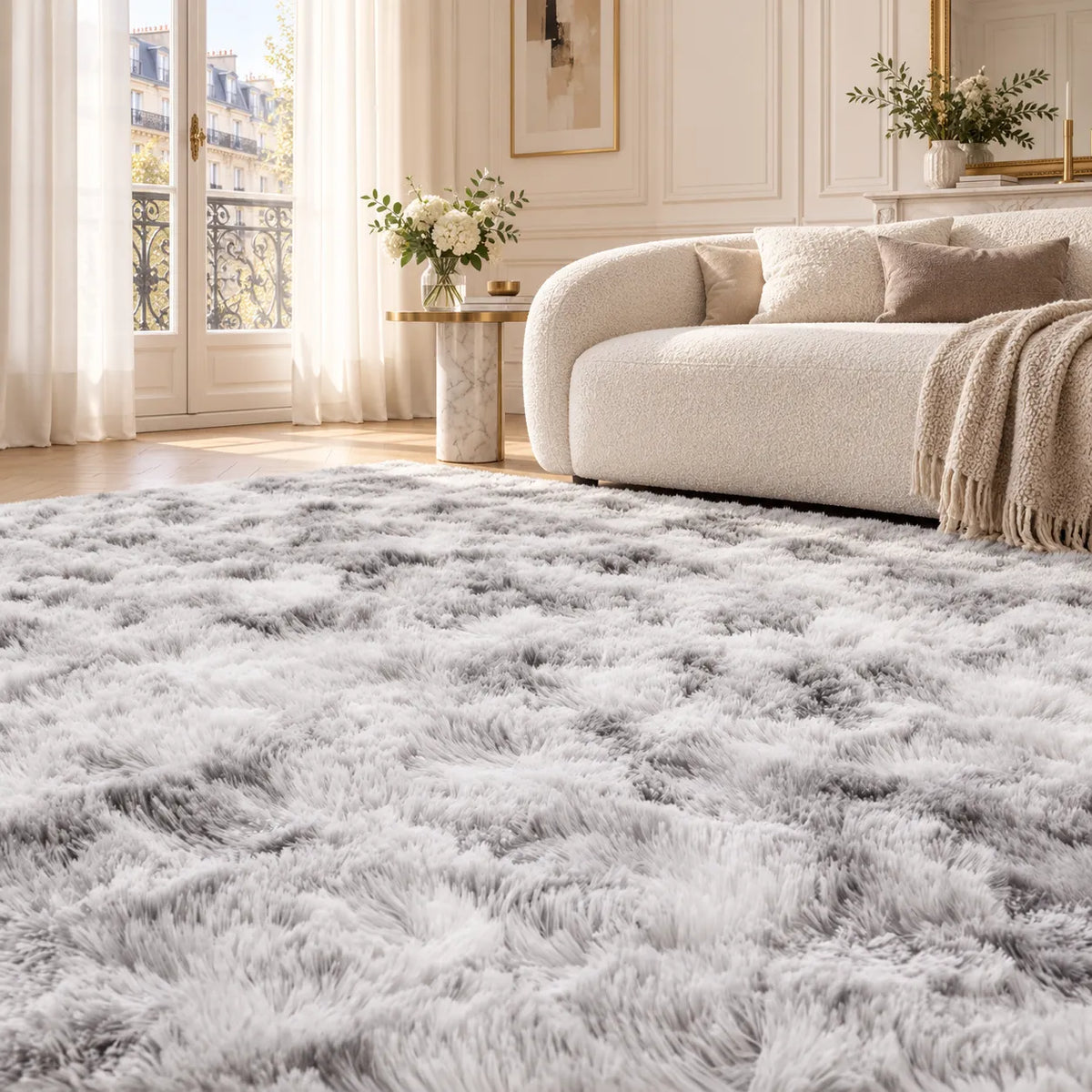Tapis Shaggy Moelly | Tapis de salon et chambre effet tie-dye, doux et antidérapant