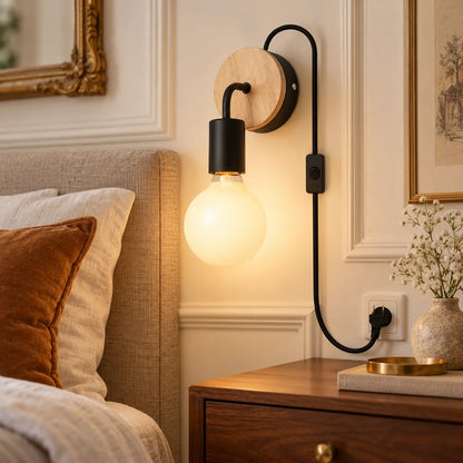 Applique Murale Nordica Bois | Lampe murale en bois et fer, chambre, salon et escalier