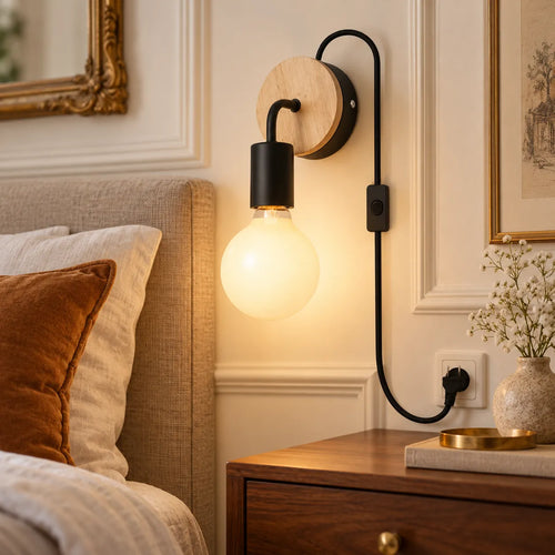 Applique Murale Nordica Bois | Lampe murale en bois et fer, chambre, salon et escalier