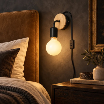Applique Murale Nordica Bois | Lampe murale en bois et fer, chambre, salon et escalier