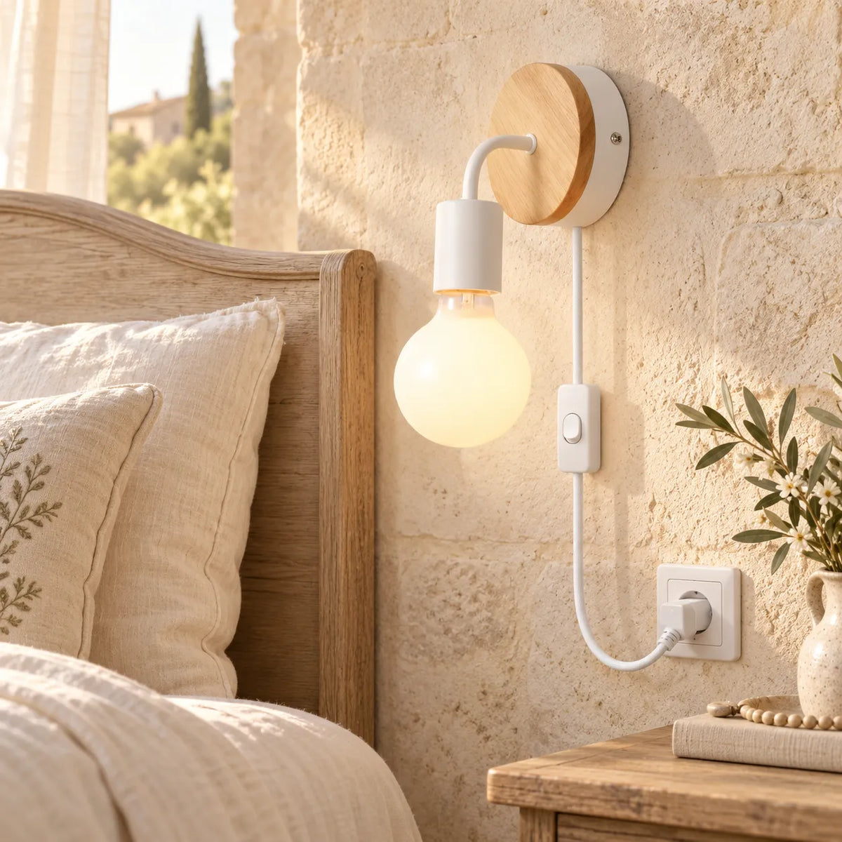Applique Murale Nordica Bois | Lampe murale en bois et fer, chambre, salon et escalier