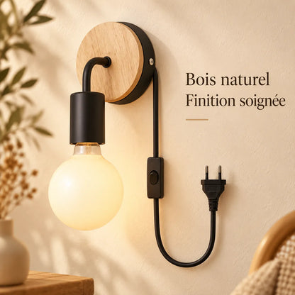 Applique Murale Nordica Bois | Lampe murale en bois et fer, chambre, salon et escalier
