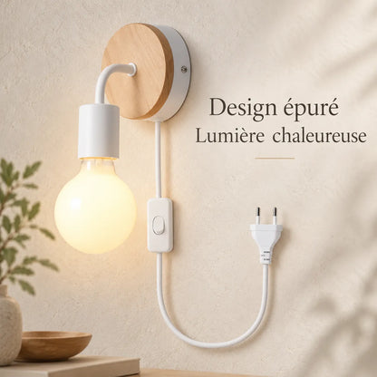 Applique Murale Nordica Bois | Lampe murale en bois et fer, chambre, salon et escalier