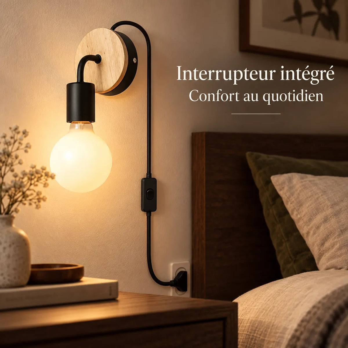 Applique Murale Nordica Bois | Lampe murale en bois et fer, chambre, salon et escalier