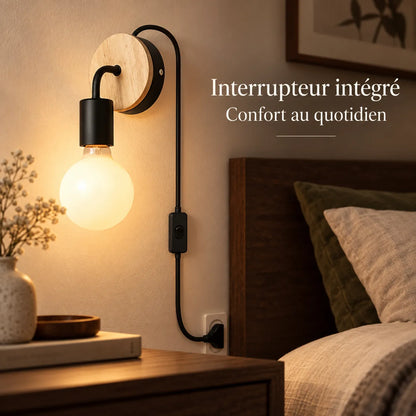 Applique Murale Nordica Bois | Lampe murale en bois et fer, chambre, salon et escalier