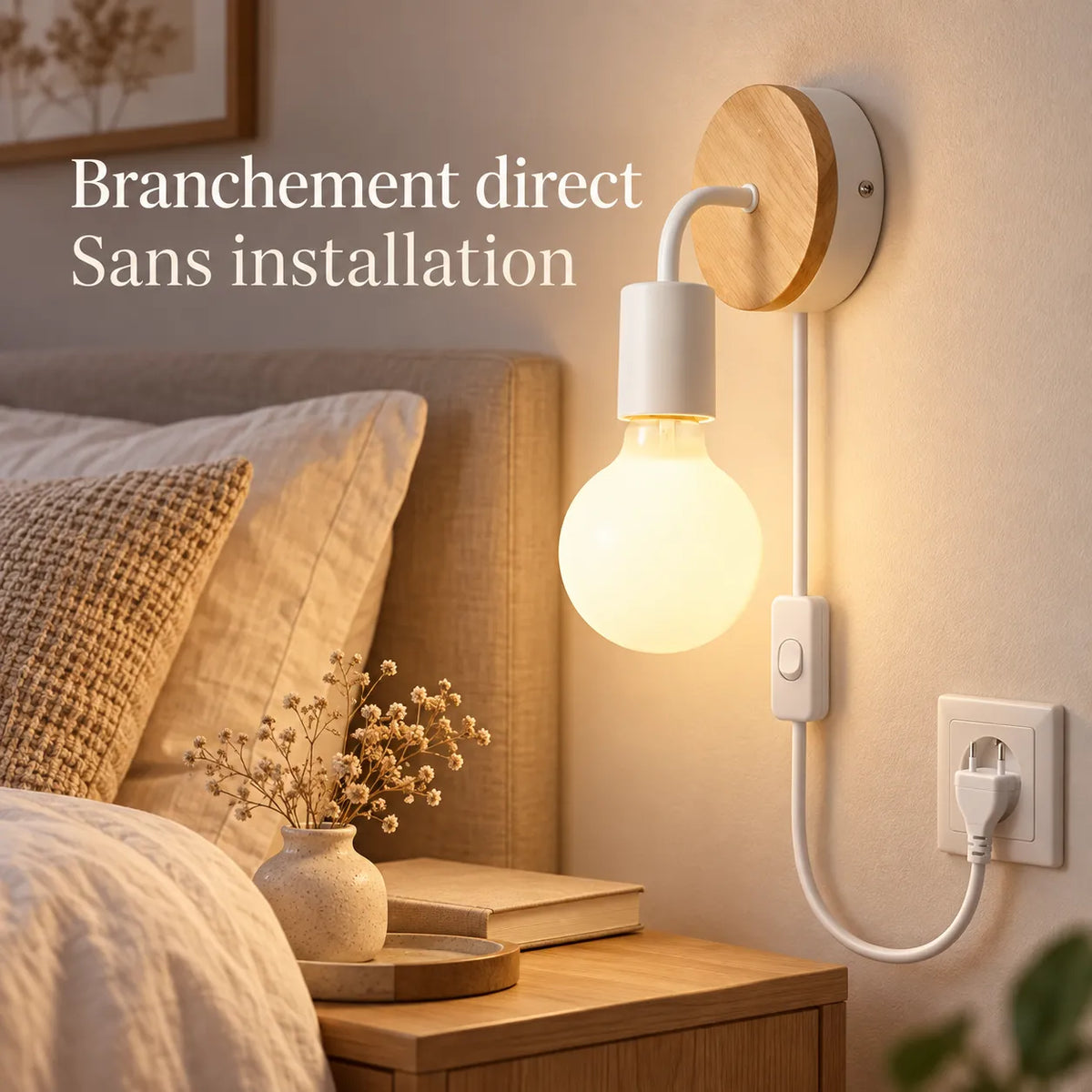 Applique Murale Nordica Bois | Lampe murale en bois et fer, chambre, salon et escalier