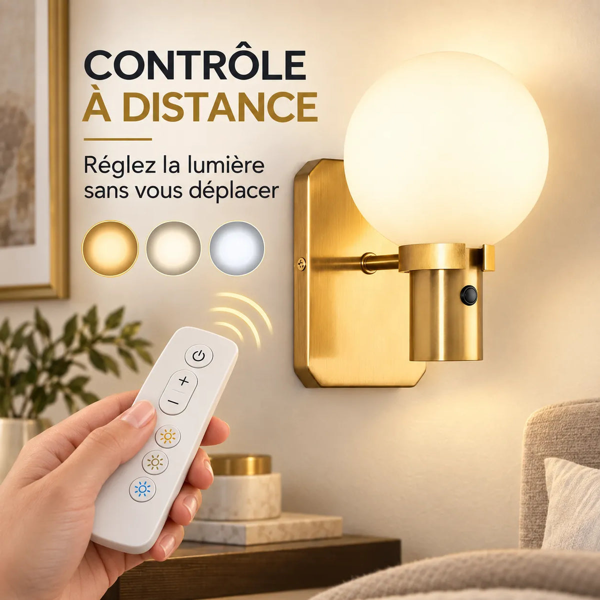 Applique Murale Volta | Applique Murale sans fil rechargeable dimmable avec télécommande