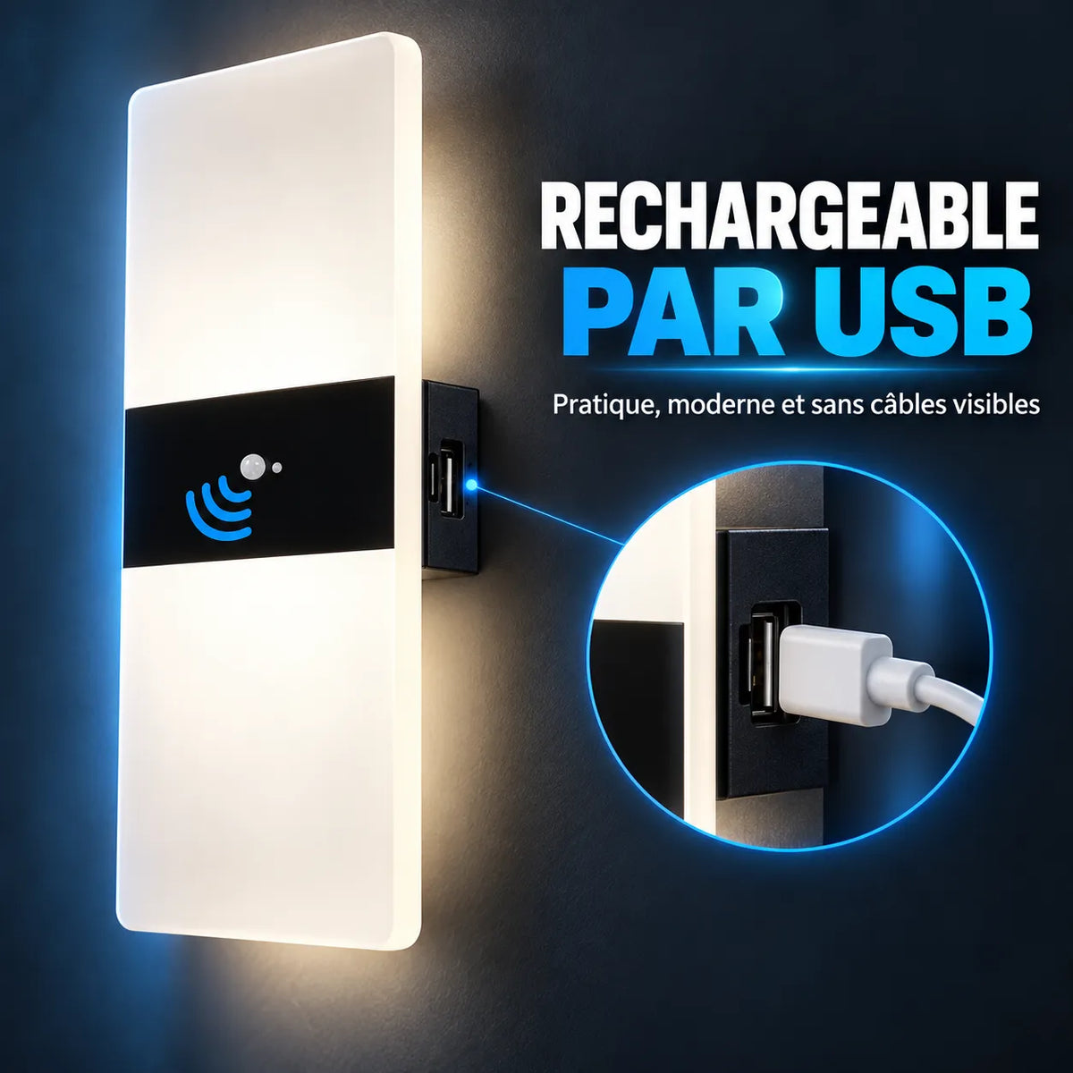 Appliques Murales LED | Lampe murale rechargeable à détecteur de mouvement