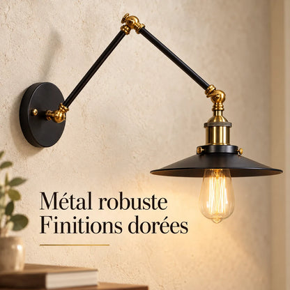 Applique Murale Nordica Noir | Lampe murale réglable en fer, chambre, bureau et chevet