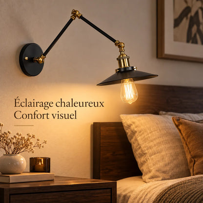 Applique Murale Nordica Noir | Lampe murale réglable en fer, chambre, bureau et chevet