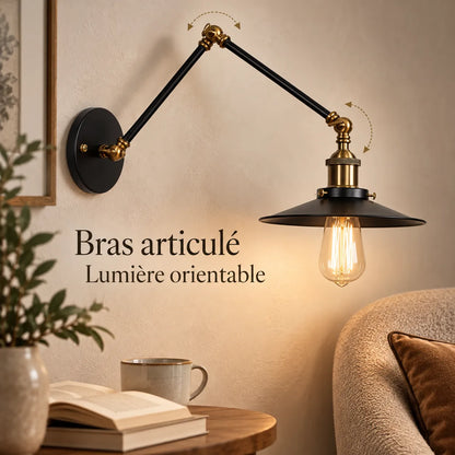 Applique Murale Nordica Noir | Lampe murale réglable en fer, chambre, bureau et chevet