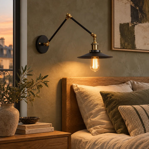 Applique Murale Nordica Noir | Lampe murale réglable en fer, chambre, bureau et chevet