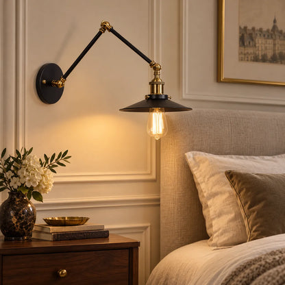 Applique Murale Nordica Noir | Lampe murale réglable en fer, chambre, bureau et chevet