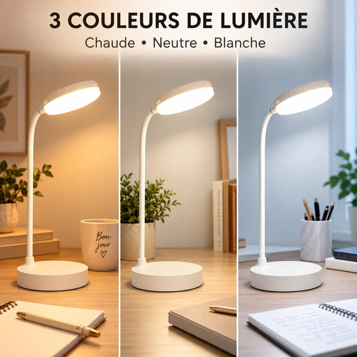 Lampe de Bureau LED Portable  | Lampe de chevet tactile, 9 modes de luminosité