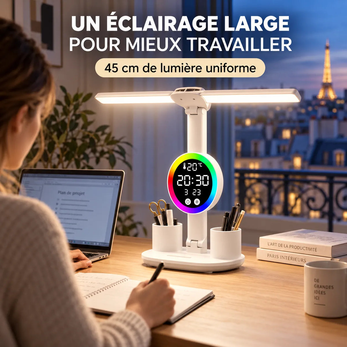 Lampe de Bureau | Lampe de chevet LED avec ventilateur et horloge
