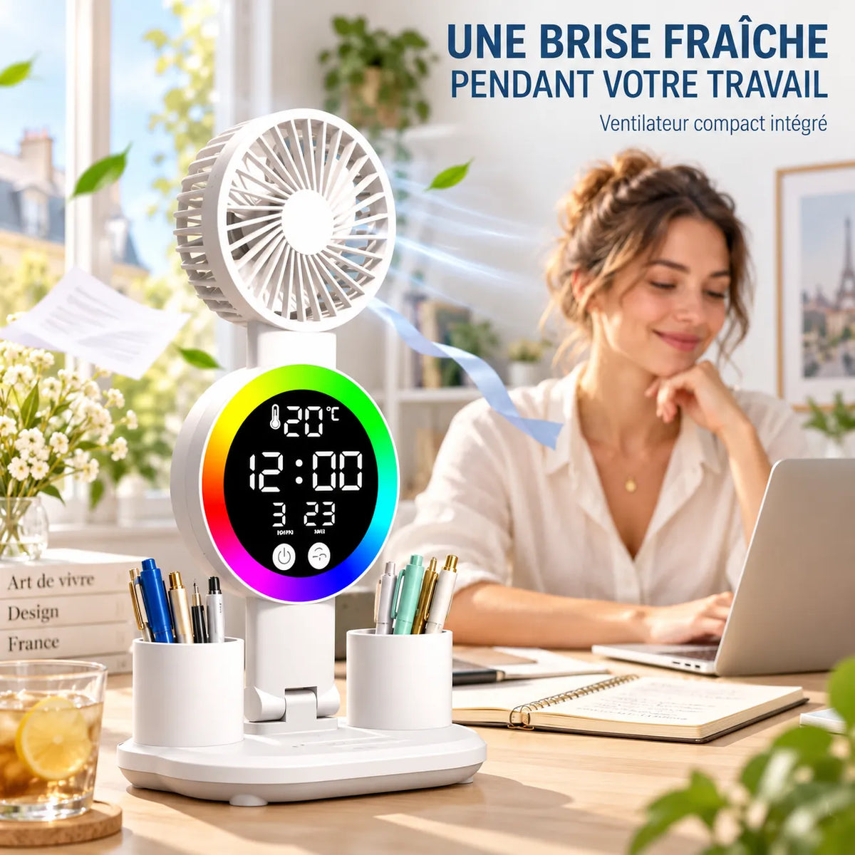 Lampe de Bureau | Lampe de chevet LED avec ventilateur et horloge