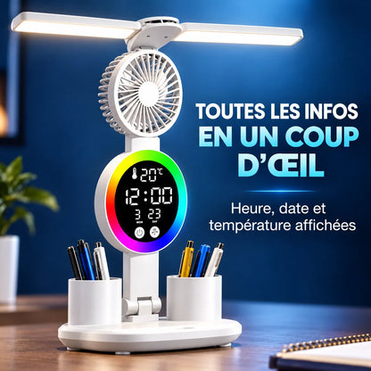 Lampe de Bureau | Lampe de chevet LED avec ventilateur et horloge