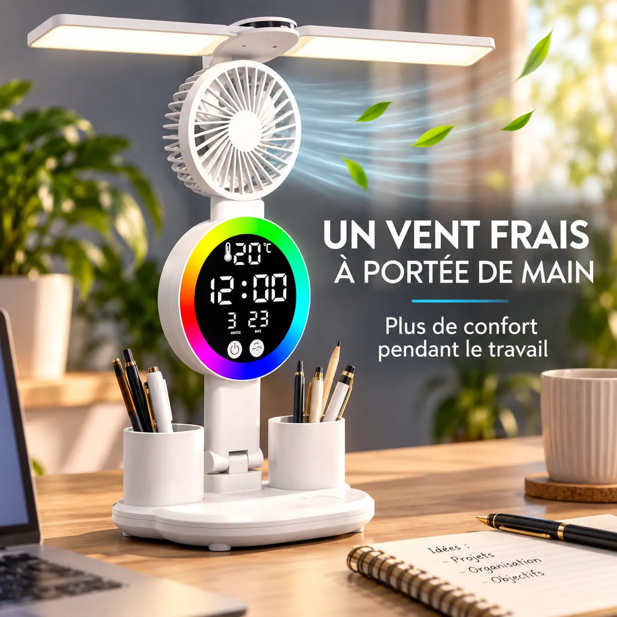 Lampe de Bureau | Lampe de chevet LED avec ventilateur et horloge