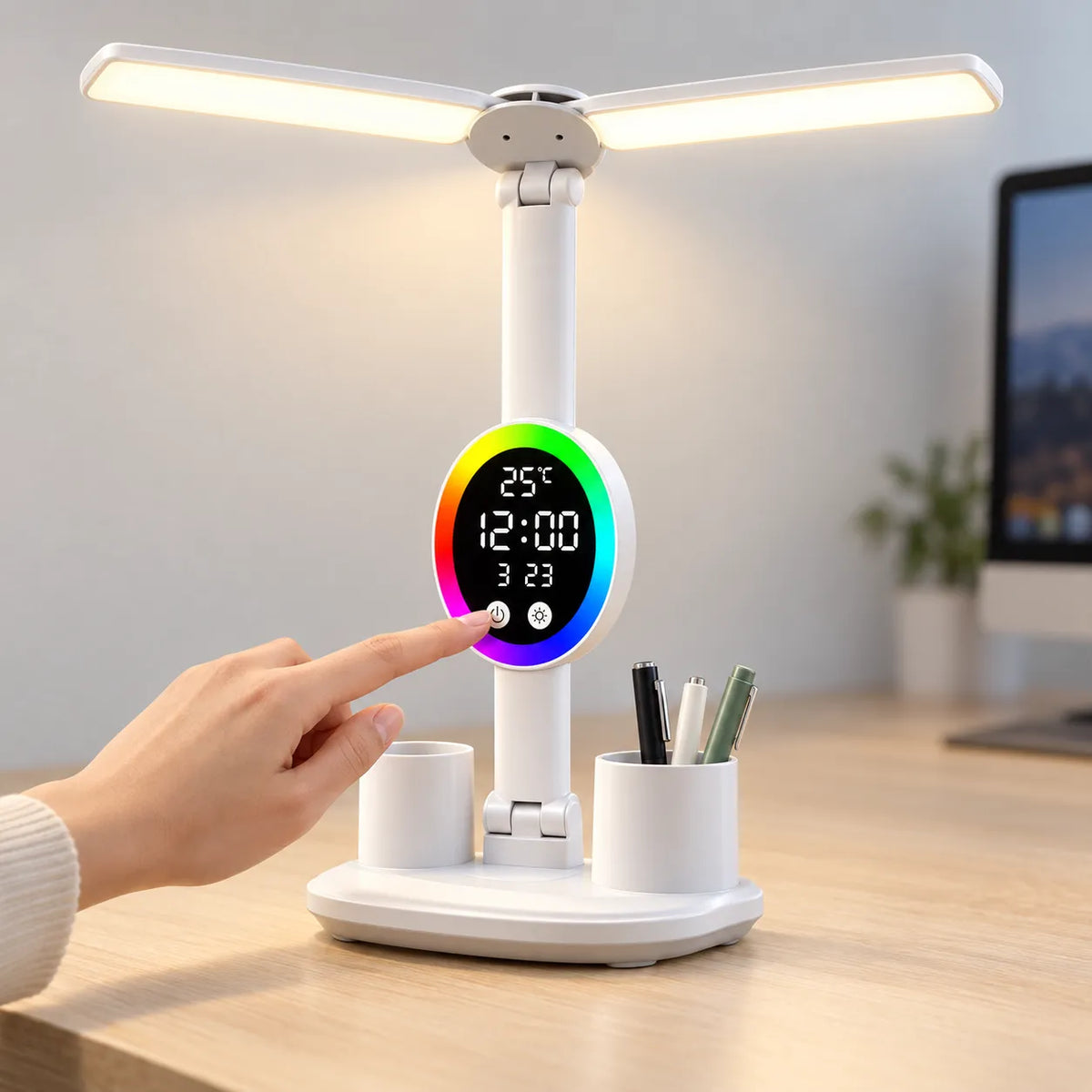 Lampe de Bureau | Lampe de chevet LED avec ventilateur et horloge