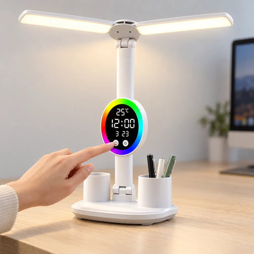 Lampe de Bureau | Lampe de chevet LED avec ventilateur et horloge