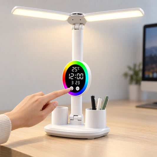 Lampe de Bureau | Lampe de chevet LED avec ventilateur et horloge