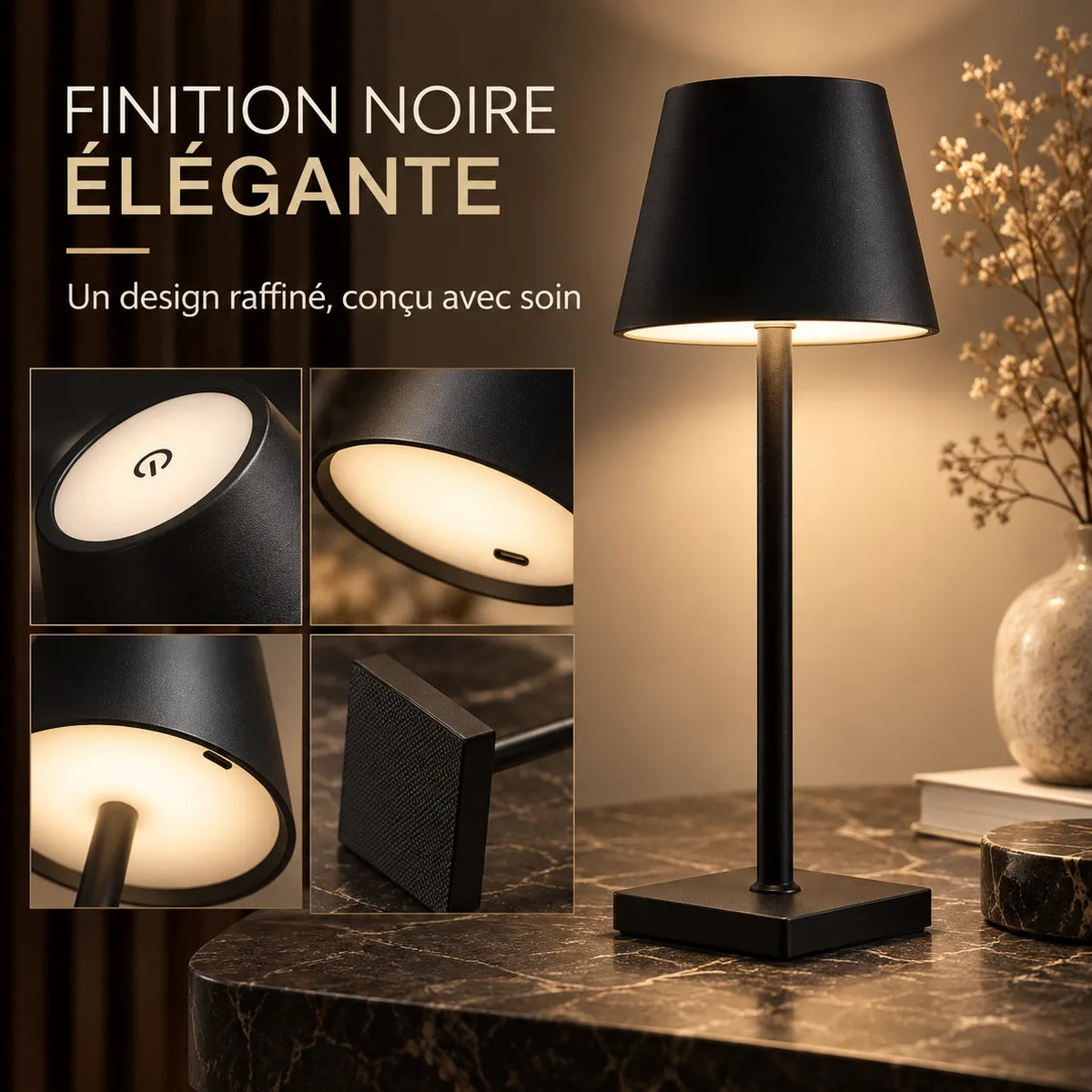 Lampe de Table LED Rechargeable | Lampe de chevet tactile, tuyau ajustable, USB-C