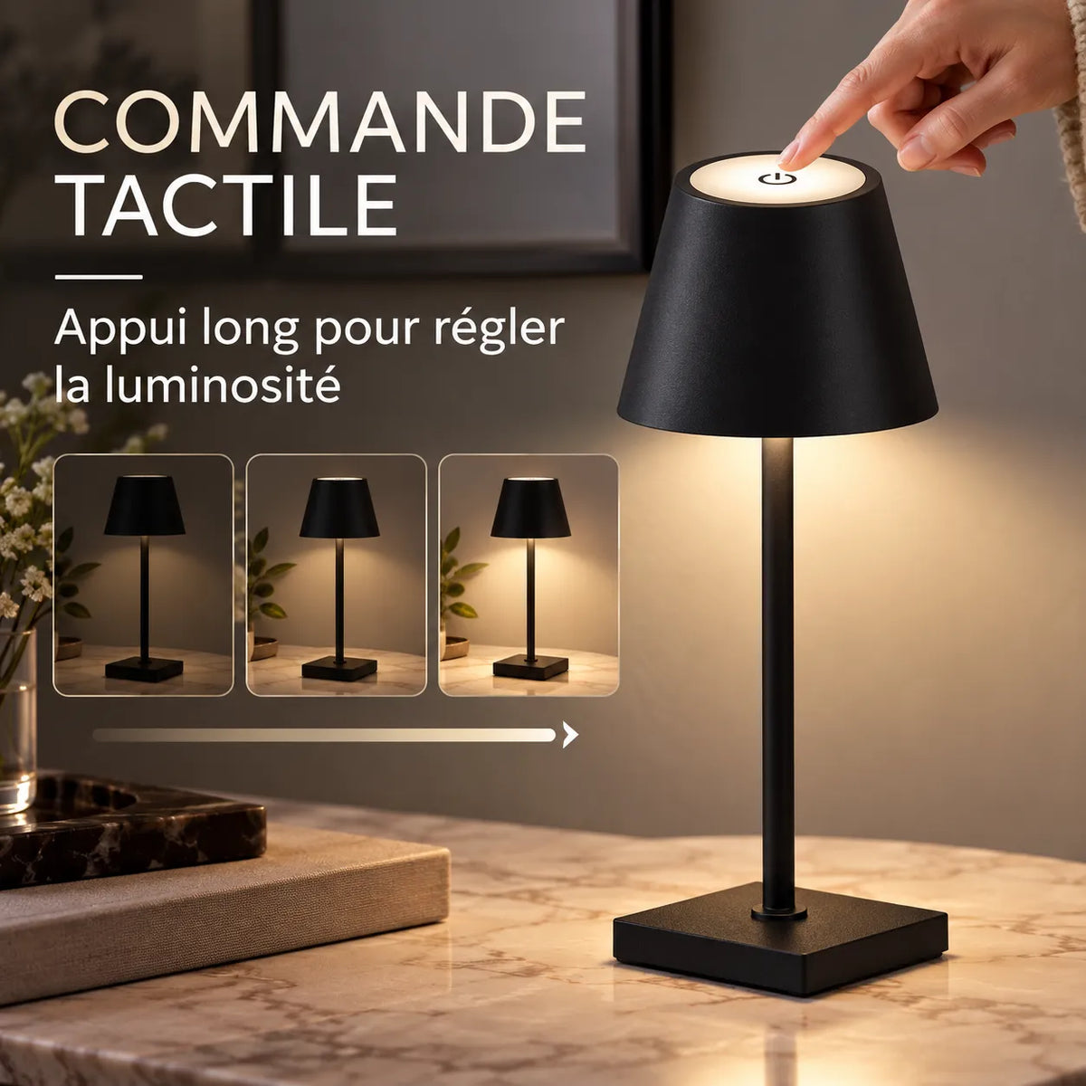Lampe de Table LED Rechargeable | Lampe de chevet tactile, tuyau ajustable, USB-C