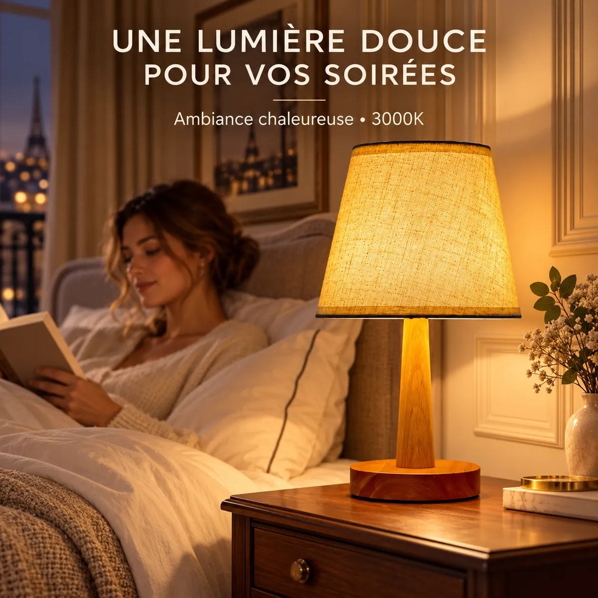 Lampe de Table Style Japonais | Lampe de chevet en tissu, ambiance rétro et chaleureuse