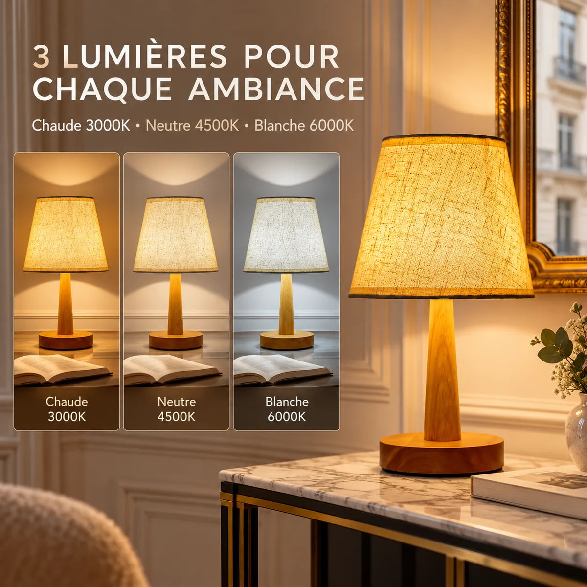 Lampe de Table Style Japonais | Lampe de chevet en tissu, ambiance rétro et chaleureuse