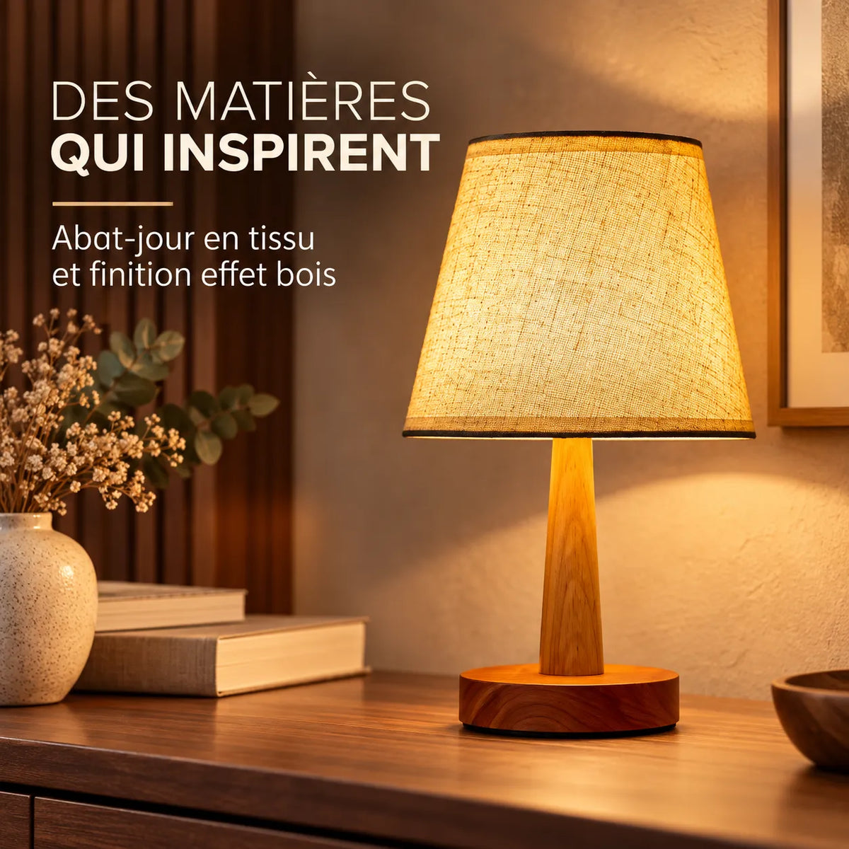 Lampe de Table Style Japonais | Lampe de chevet en tissu, ambiance rétro et chaleureuse