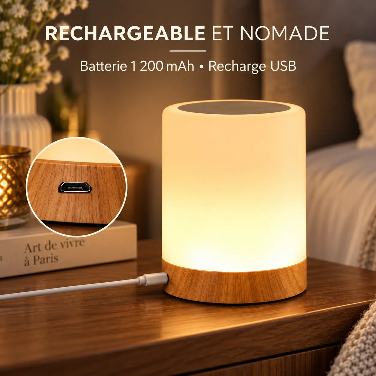 Lampe de Chevet ammtoo | Lampe tactile RGB rechargeable, veilleuse pour chambre