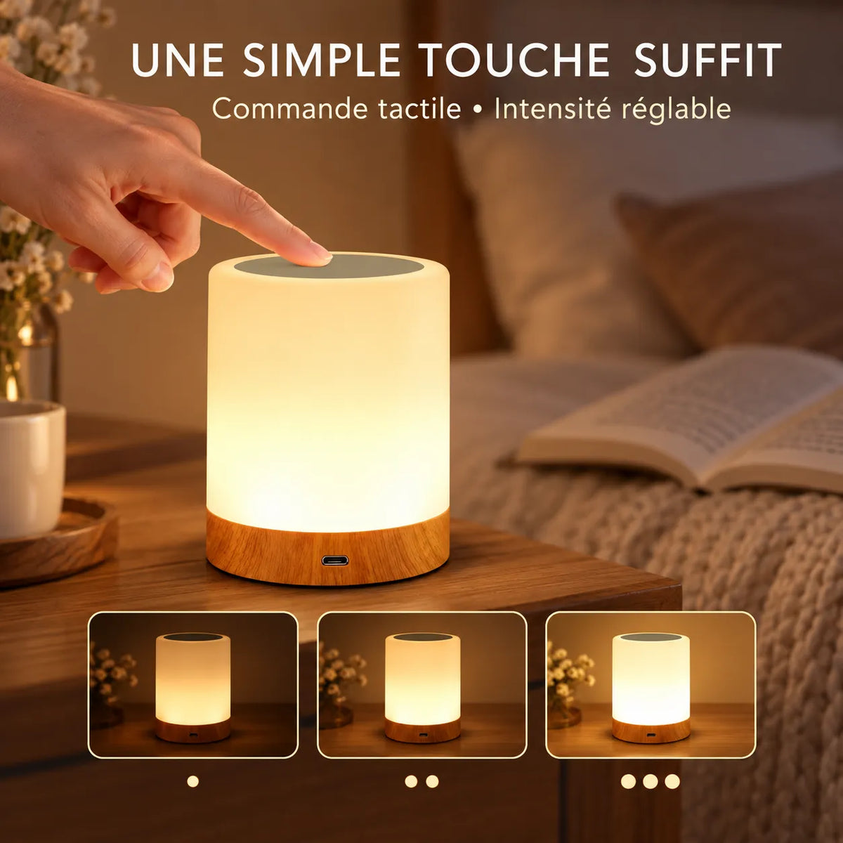 Lampe de Chevet ammtoo | Lampe tactile RGB rechargeable, veilleuse pour chambre