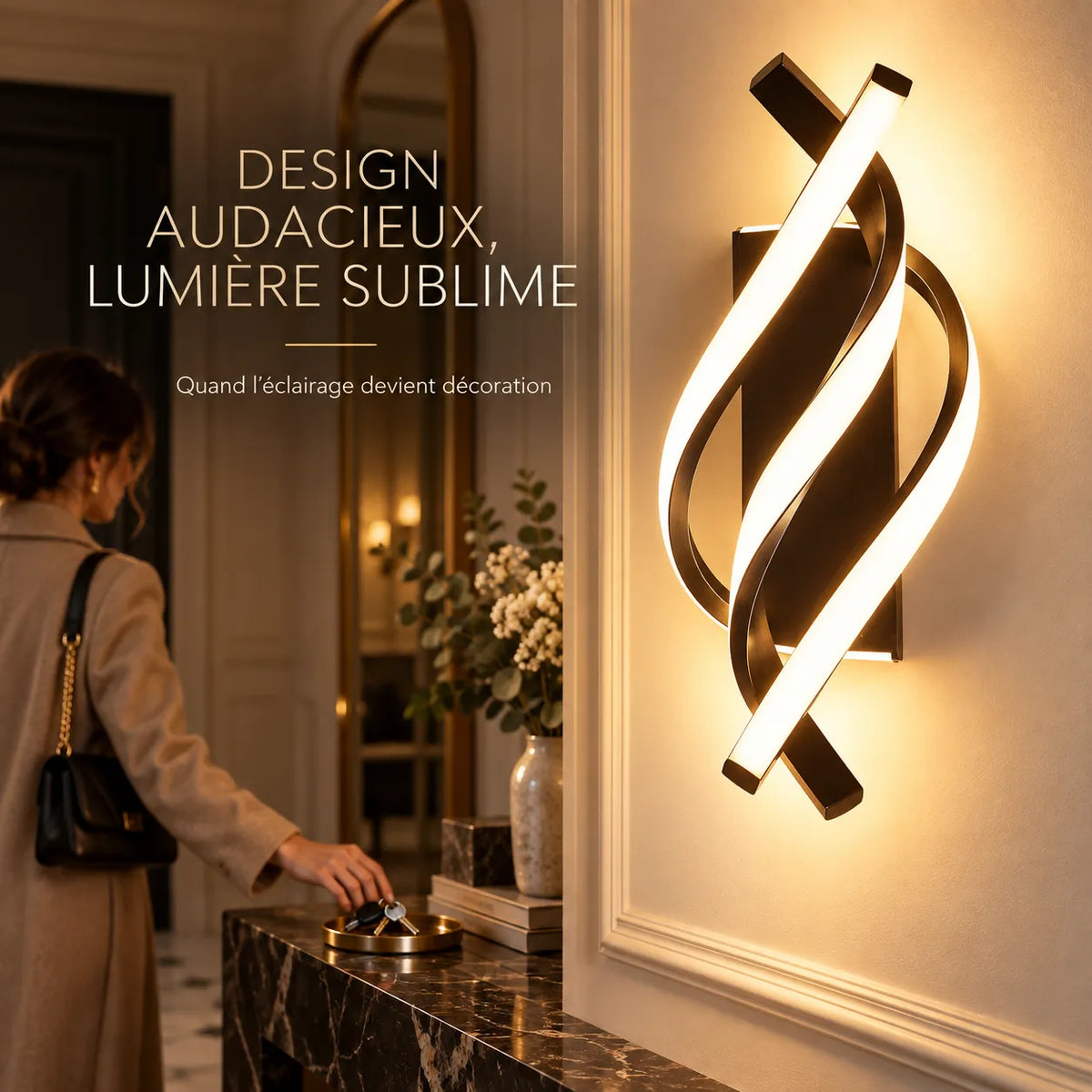 Applique Murale Spirale | Lampe murale LED design courbé, chambre, salon et couloir