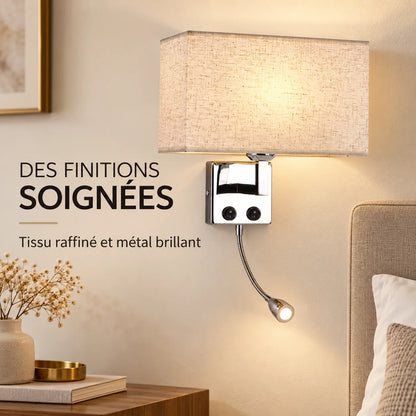 Applique Murale ShineSoul | Lampe murale en tissu E27 avec interrupteur, chambre et bureau