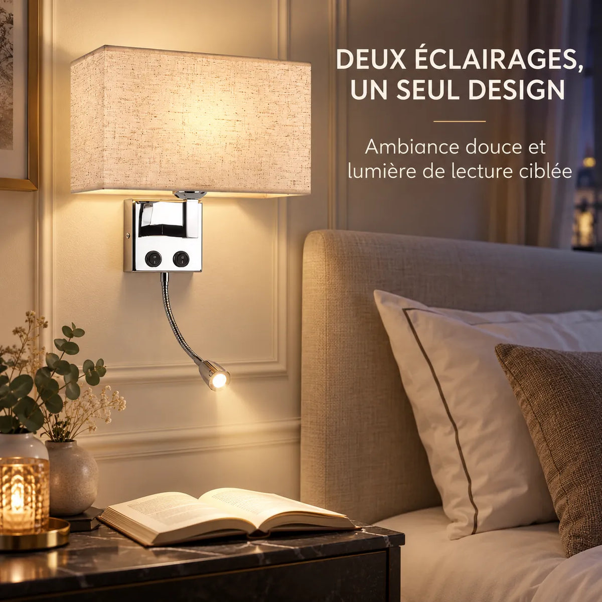 Applique Murale ShineSoul | Lampe murale en tissu E27 avec interrupteur, chambre et bureau