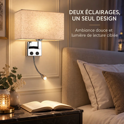 Applique Murale ShineSoul | Lampe murale en tissu E27 avec interrupteur, chambre et bureau