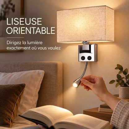 Applique Murale ShineSoul | Lampe murale en tissu E27 avec interrupteur, chambre et bureau