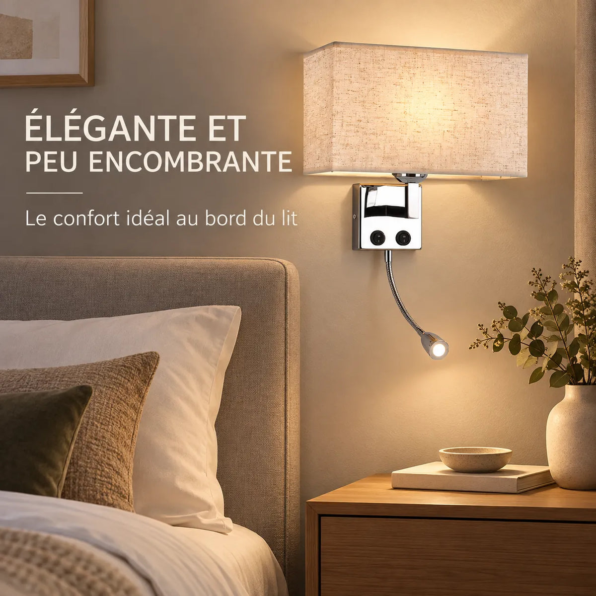 Applique Murale ShineSoul | Lampe murale en tissu E27 avec interrupteur, chambre et bureau