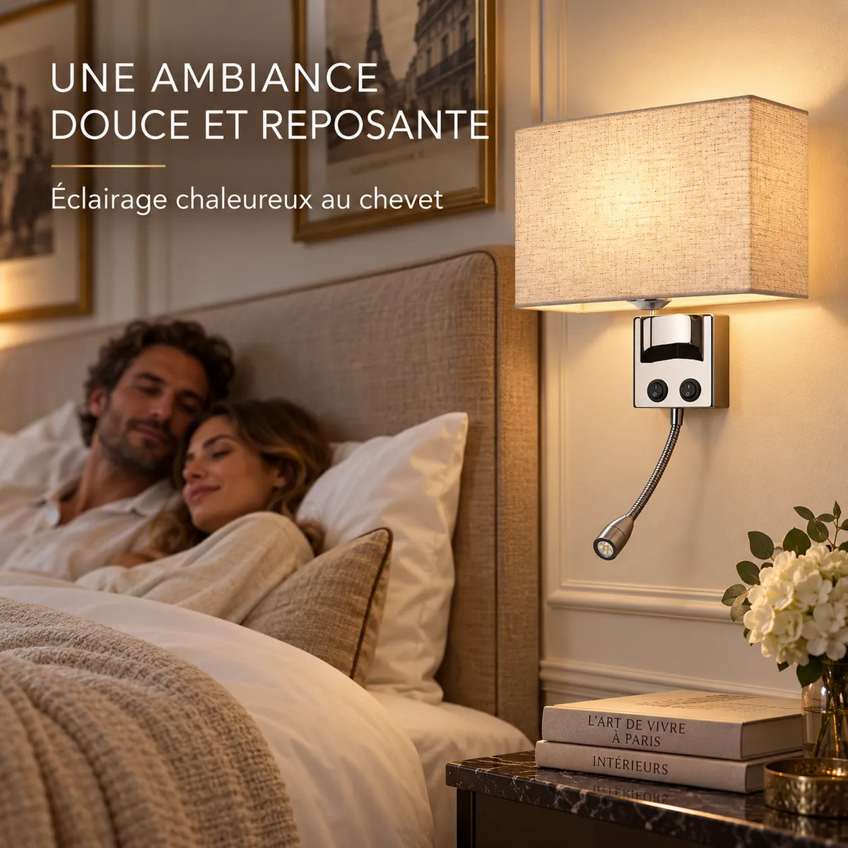Applique Murale ShineSoul | Lampe murale en tissu E27 avec interrupteur, chambre et bureau